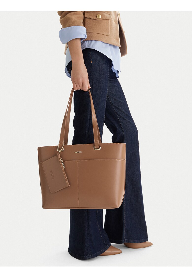 Geanta shopper - plastic - maro - One Size INTL - cu saszeta detasabila