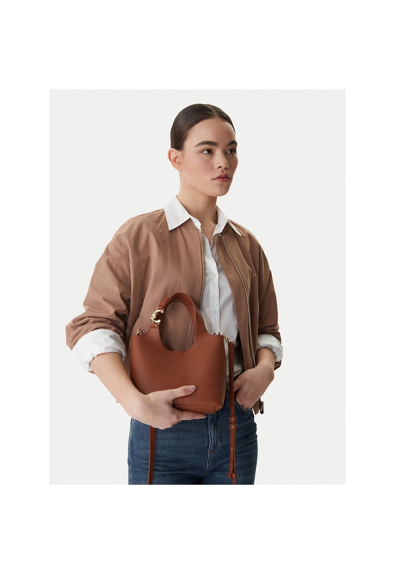 Geanta dama - piele naturala - maro - One Size INTL - cu bretea detasabila si poseta suplimentara