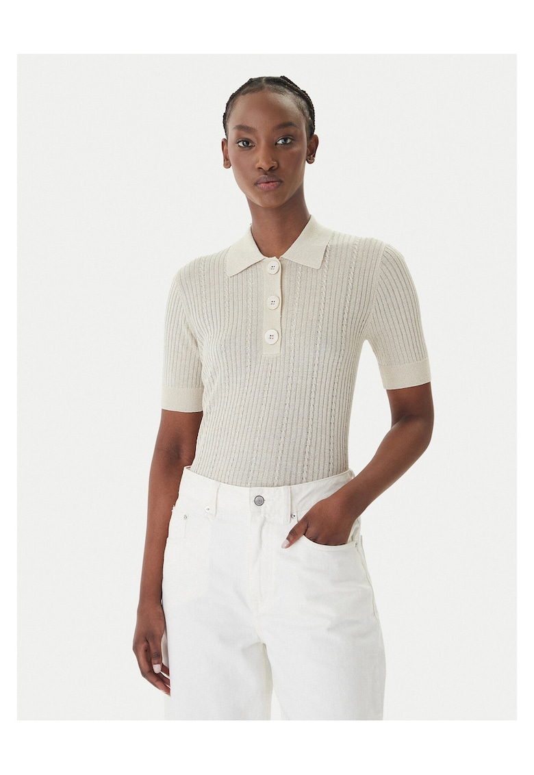 Tricou dama - slim fit - bej - viscoza/poliester/fibre metalice