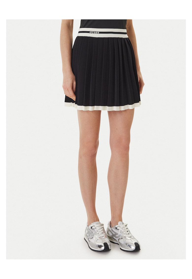 Fusta plisata - neagra - 55% viscoza - 45% poliamida - pentru femei