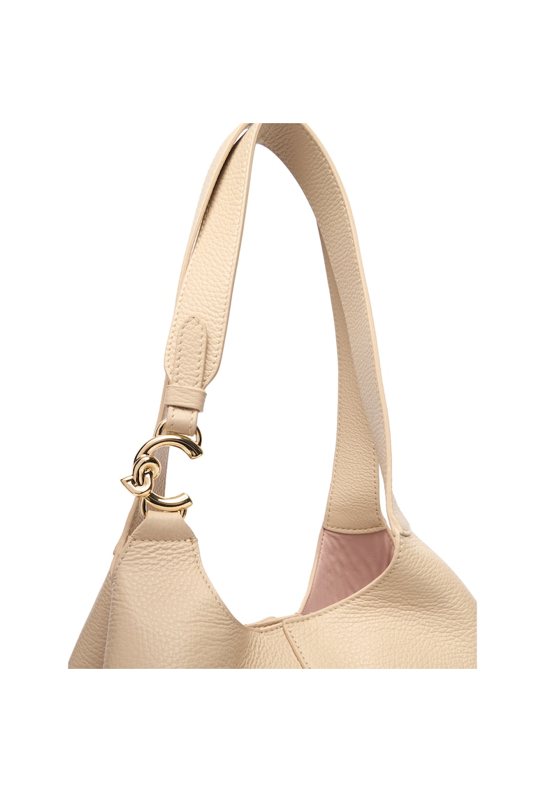 Geanta dama - piele naturala - bej - One Size INTL - set cu sac de praf si poseta detasabila