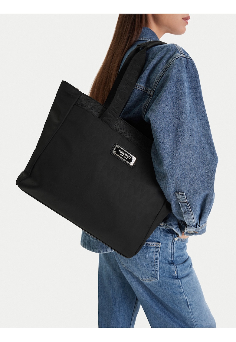 Geanta shopper - neagra - dimensiune A4 - material textil si sintetic