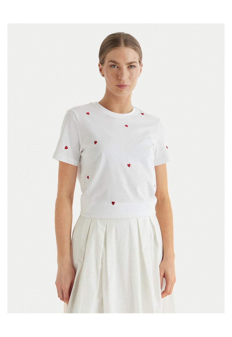 Tricou dama - bumbac organic - model inimi - alb