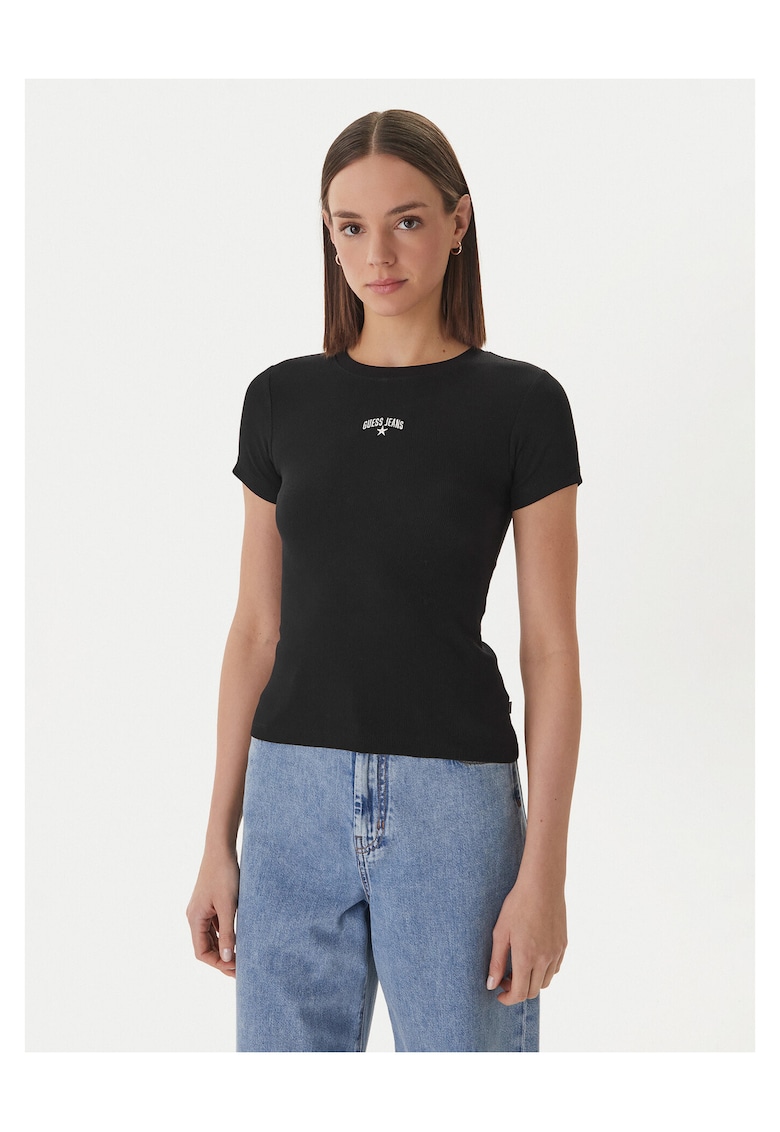 Tricou dama - slim fit - negru - bumbac/elastan