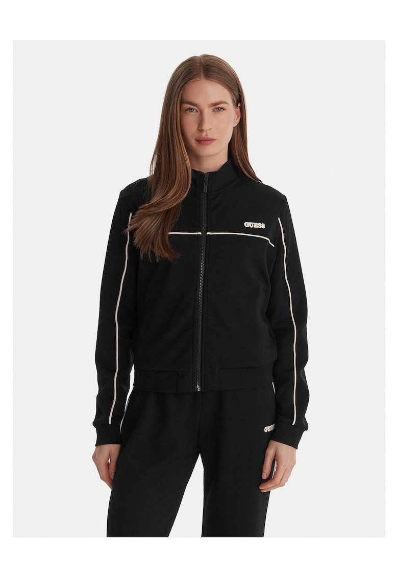 Hanorac dama - fermoar - negru - 49% poliester - 46% viscoza - 5% elastan