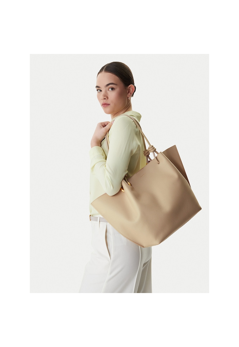 Geanta dama - piele naturala - bej - One Size INTL - cu saszeta detasabila