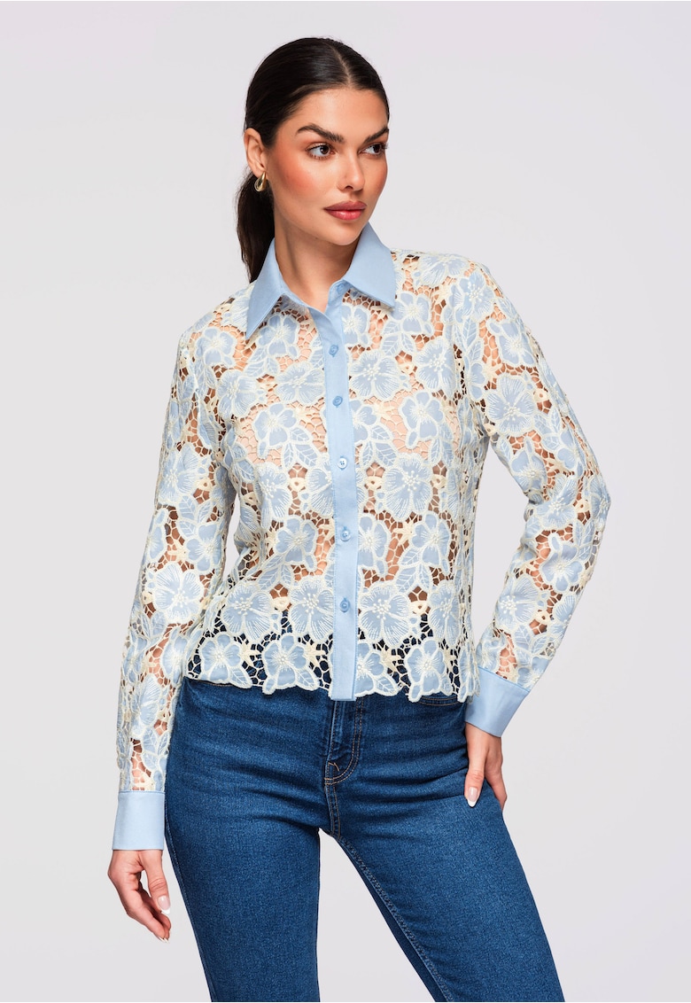 Cămașă din dantelă semitransparentă OW-SH-E0025 - Albastru deschis