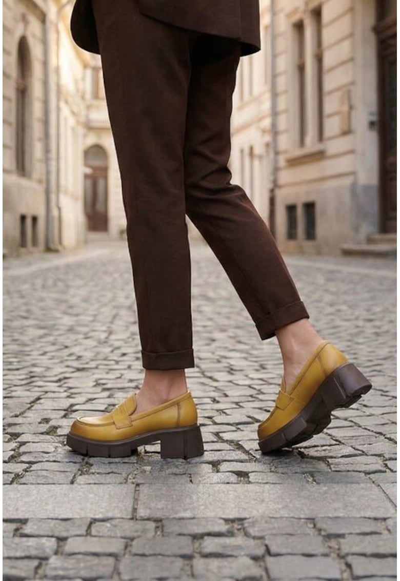Pantofi dama din piele naturala galben mustar