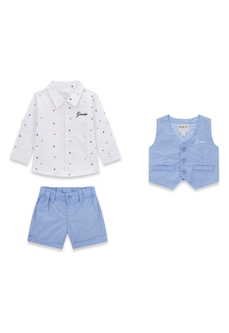 Set camasa - vesta+ pantaloni 71% bumbac - 27% poliester - 2% elastan - Albastru deschis