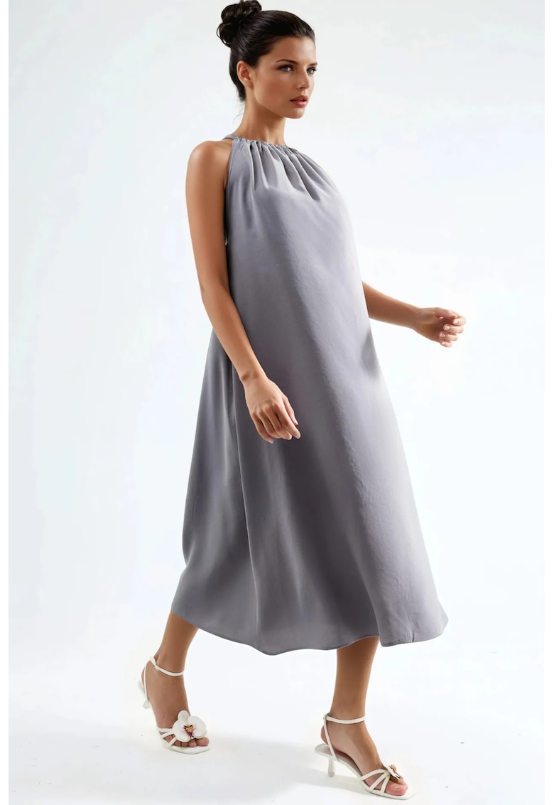 Rochie Maxi gri - modal si poliester - detaliu drapat