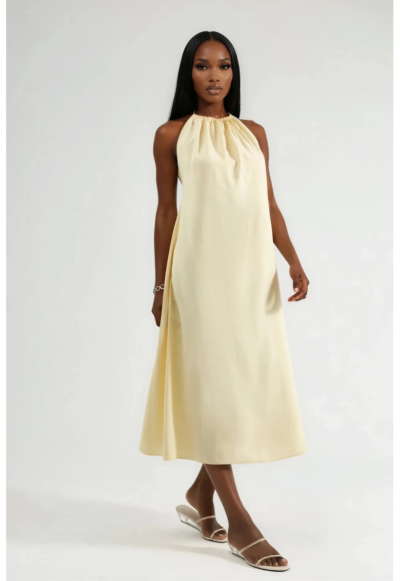 Rochie lunga detalii drapate - galben - modal|poliester