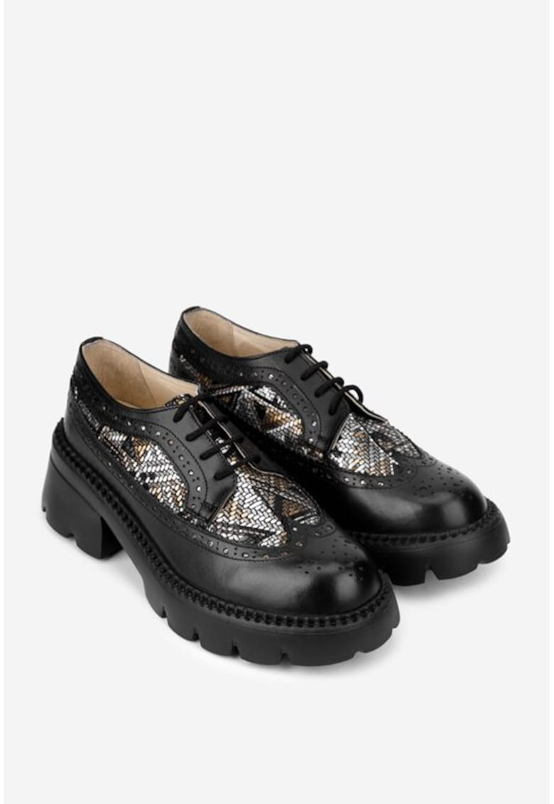 Pantofi dama negri din piele cu model