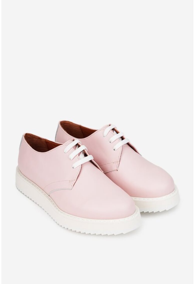 Pantofi dama roz pudra din piele - Roz deschis