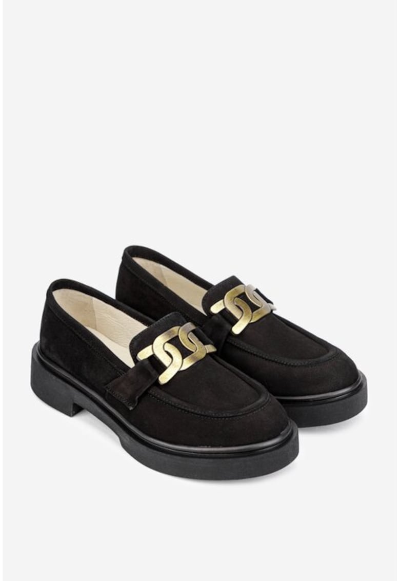 Pantofi din piele intoarsa cu ornament - Negru