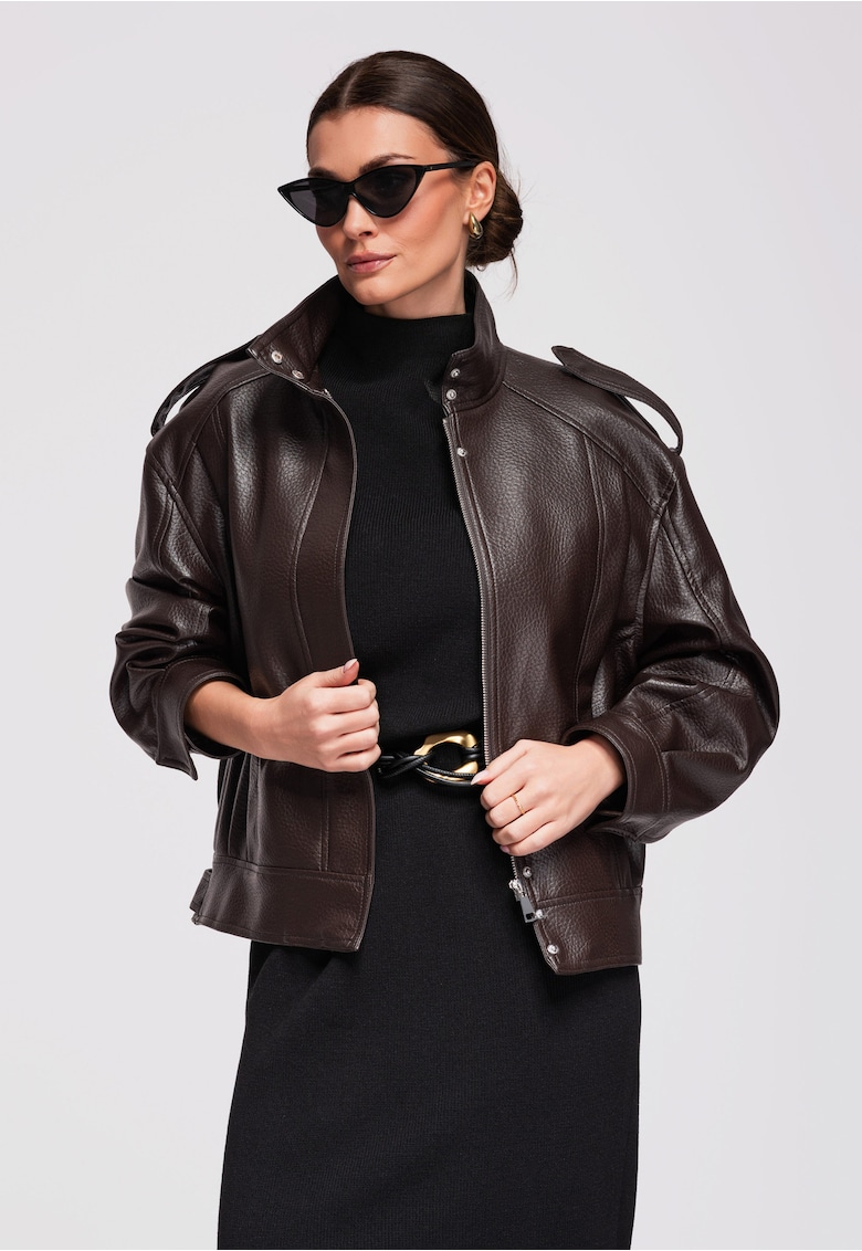 Jacheta de piele OW-JAFL-0104 - Maro