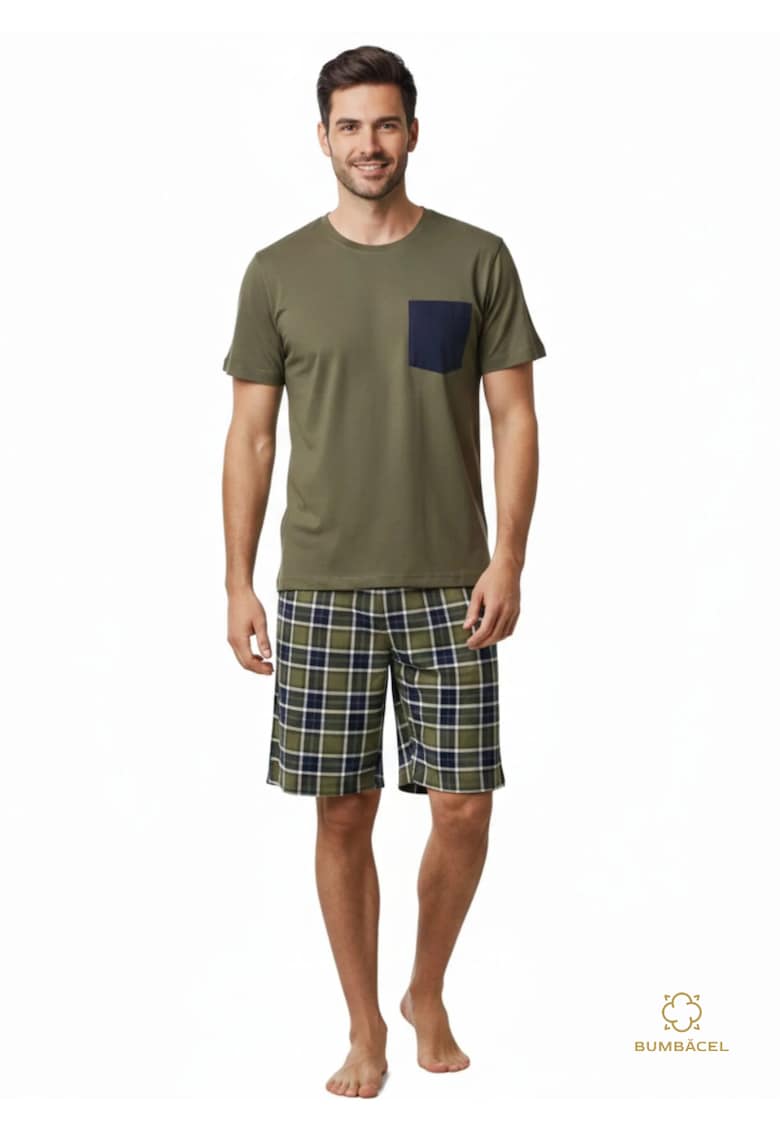 Pijamale din bumbac - din doua piese - tricou si pantaloni scurti - pentru barbati - Verde