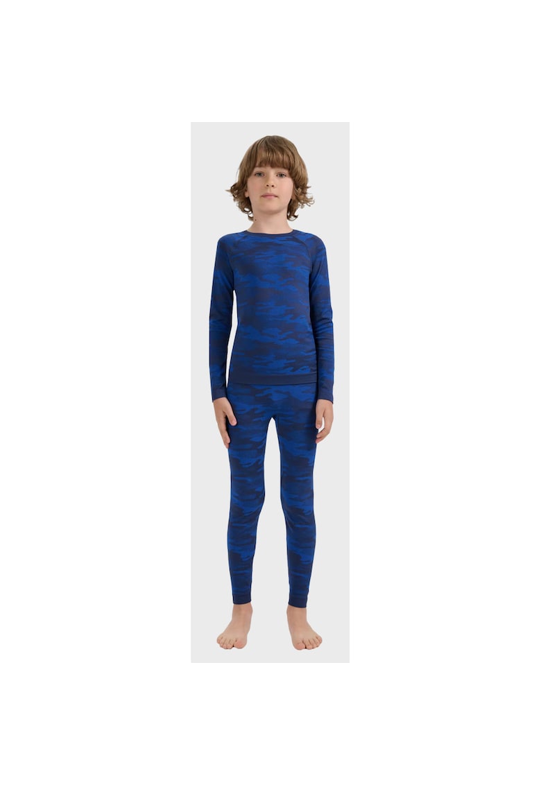 Set Lenjerie De Corp Termica Pentru Baieti - Useam249 - Pantaloni Si Bluza - Material Respirabil Flexibil - Tehnologie 4Fskin Fara Cusaturi Pentru Antrenament Sport Iarna Si Utilizare Zilnica Zilele Imprimeu Camuflaj - Albastru - Albastru inchis