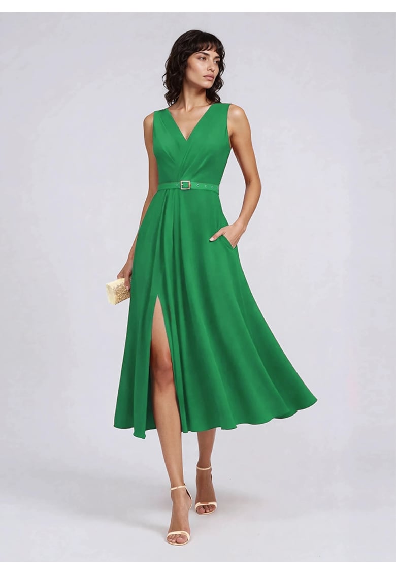 Rochie cocktail midi cu drapaje Amavi - Verde deschis
