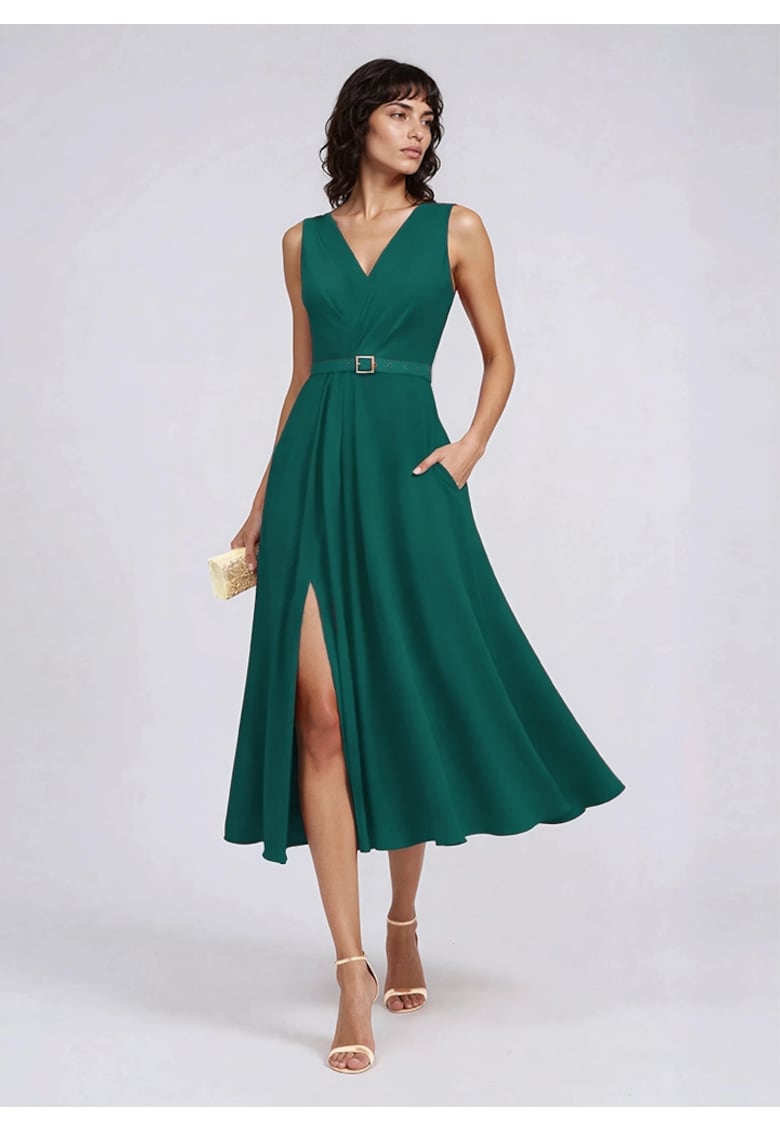 Rochie cocktail midi cu drapaje Amavi - Verde inchis