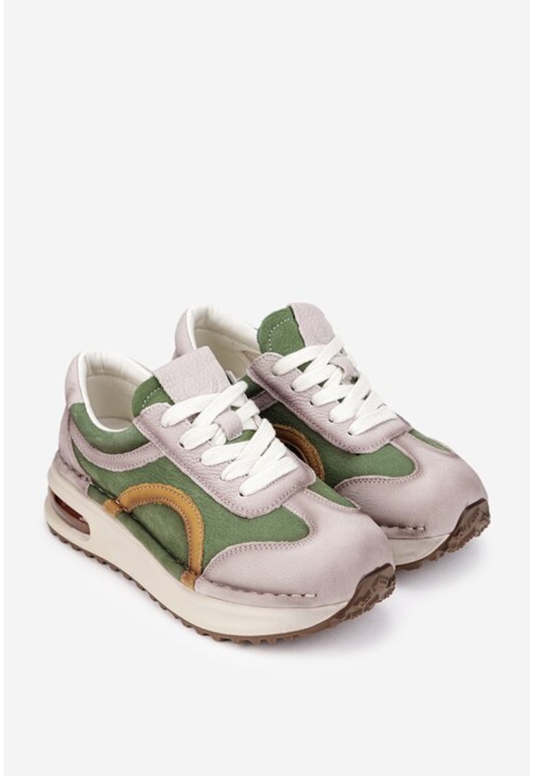 Pantofi dama din piele bej cu verde