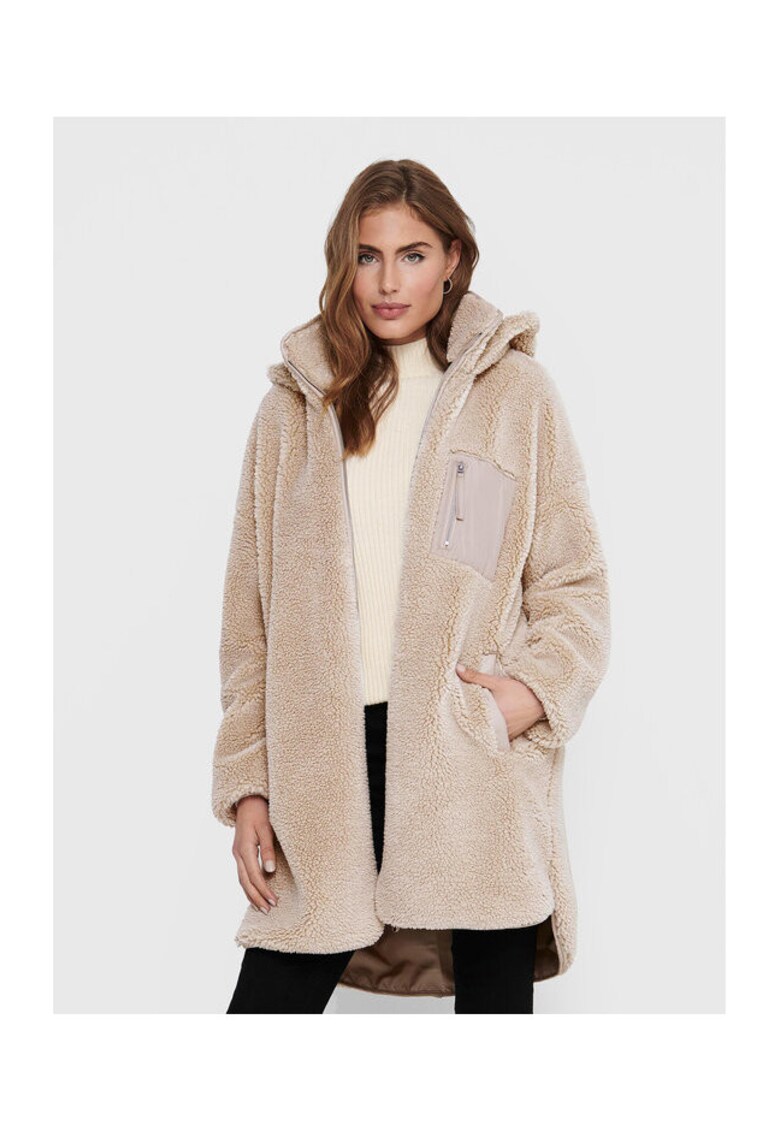 Palton dama - blana artificiala - casual - bej - poliester -