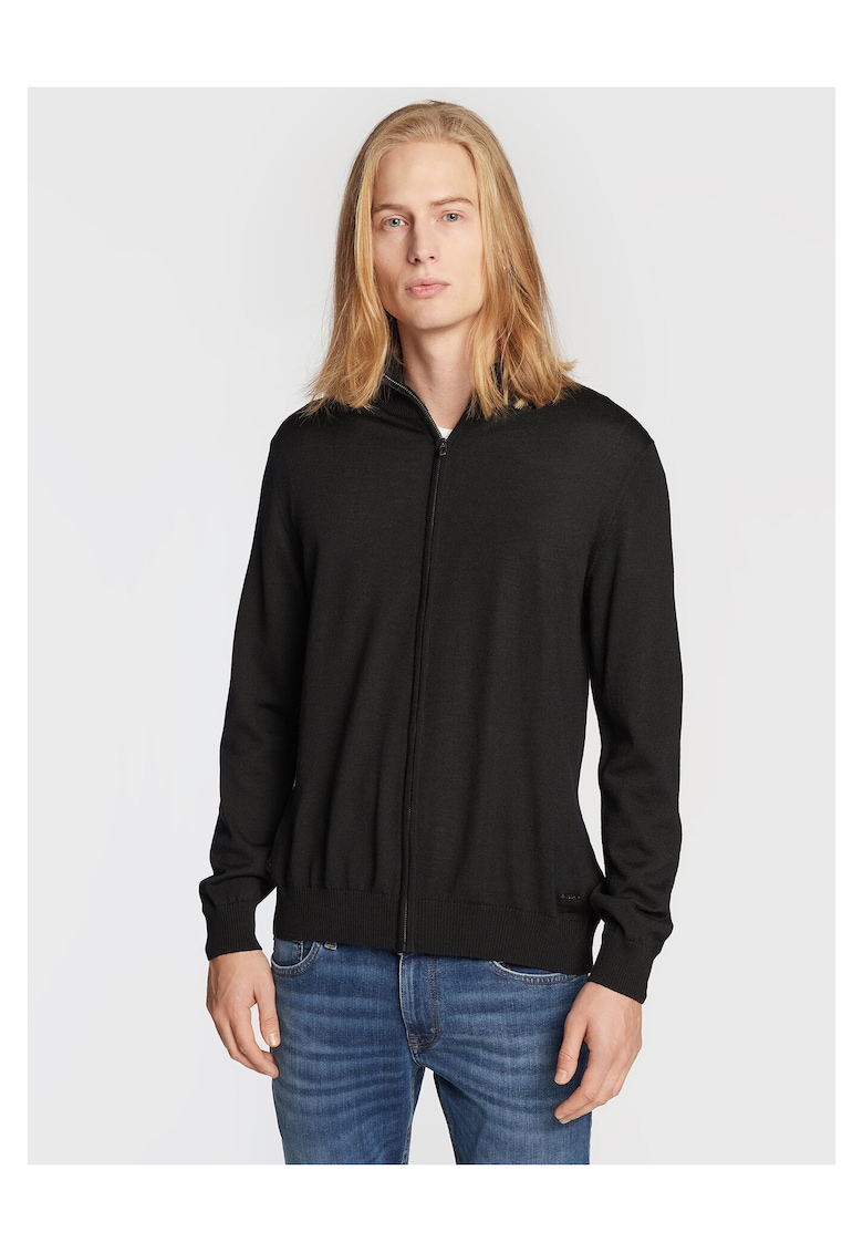 Cardigan barbati - lana virgina - fermoar - negru
