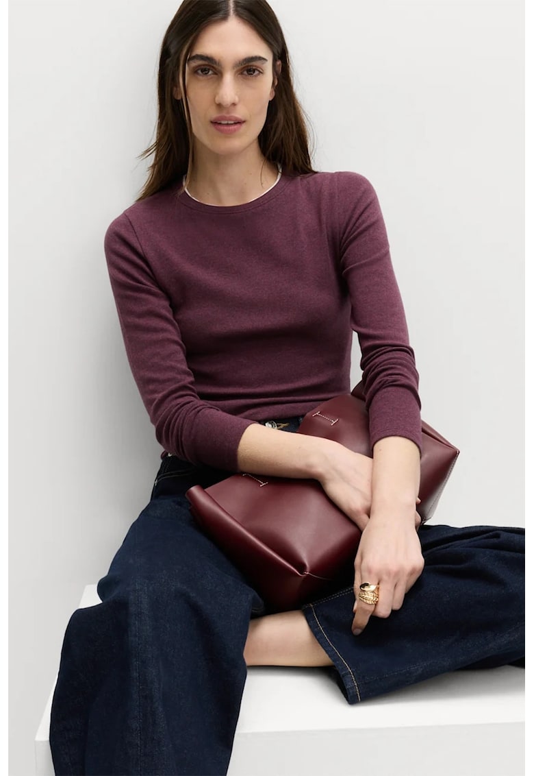 Bluza slim fit cu decolteu la baza gatului - Violet prafuit