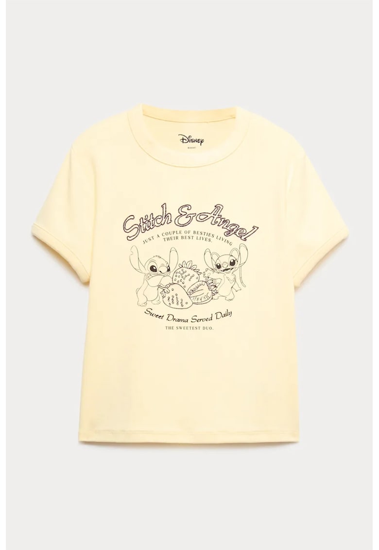 Tricou cu imprimeu Stitch - Negru/Galben pai