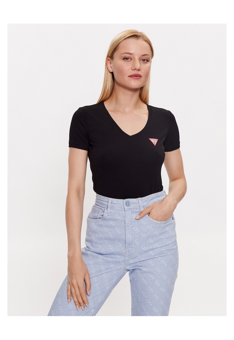 Tricou dama - slim fit - negru - bumbac