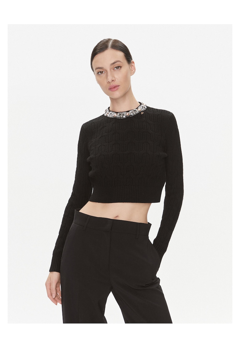 Pulover dama - slim fit - negru - lana -