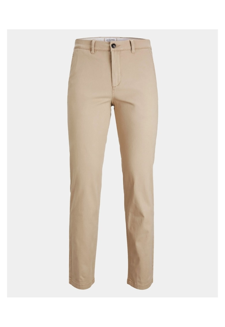 Pantaloni chino barbati - bumbac/elastan - fermoar - bej -
