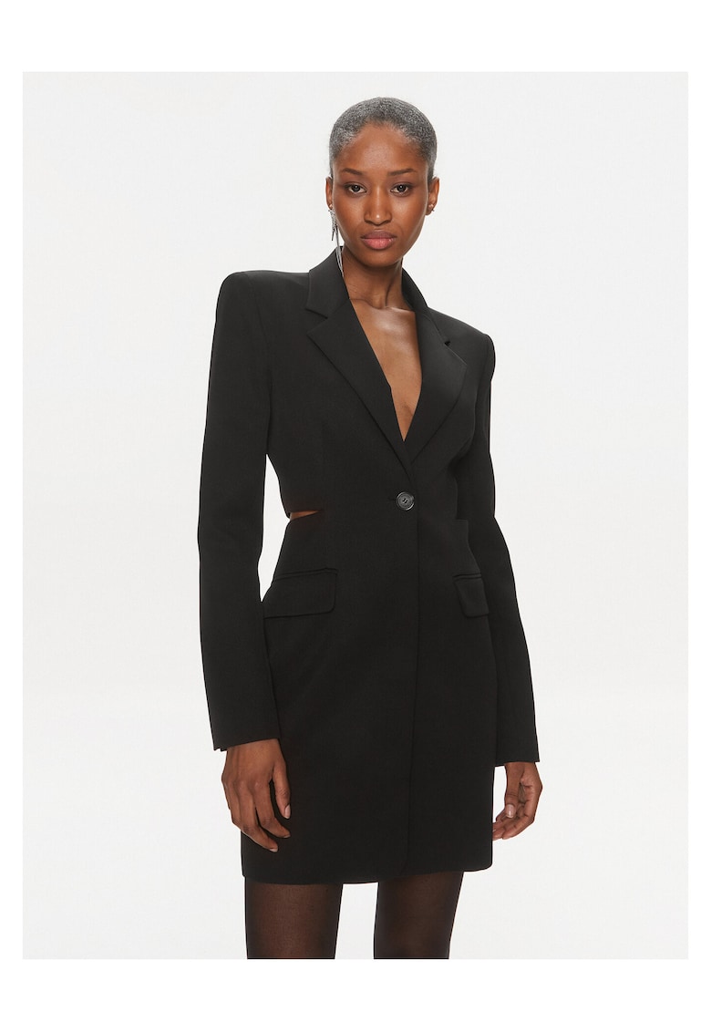 Rochie de cocktail - neagra - poliester - sistem de inchidere cu nasturi -