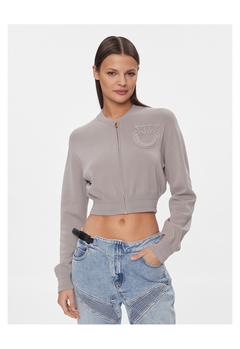 Bluza dama - fermoar - gri - bumbac/poliamida -