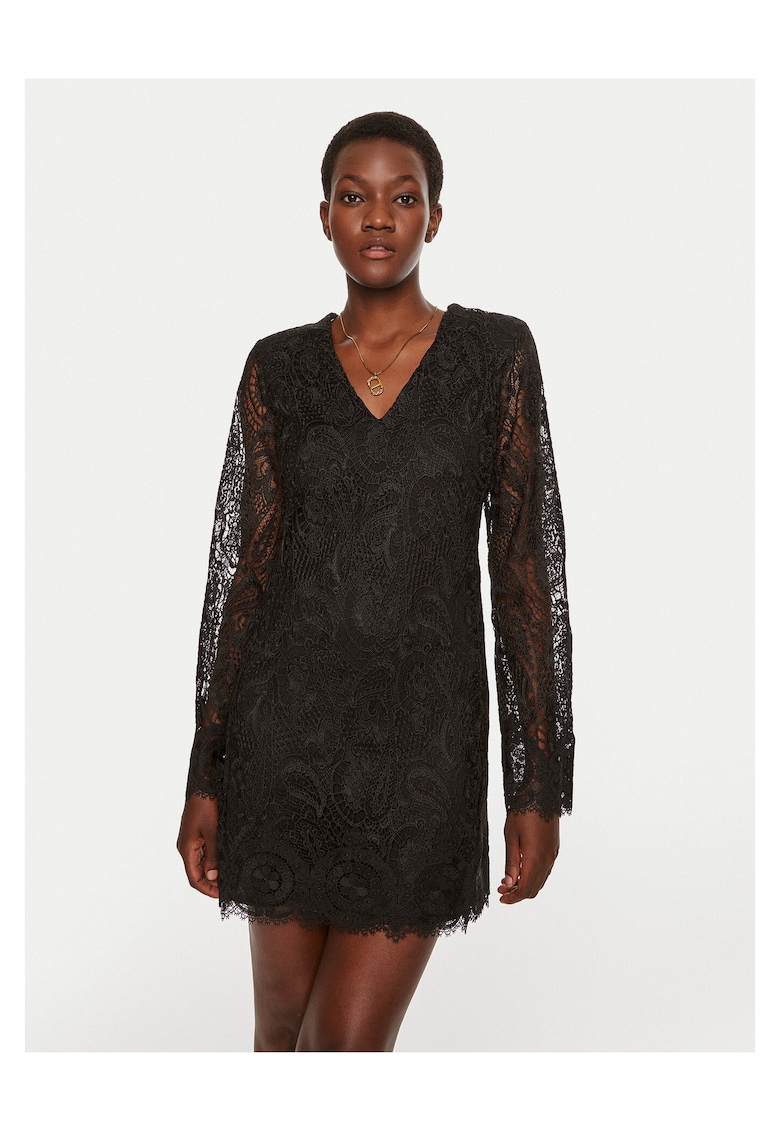 Rochie de cocktail - fermoar - negru - poliester