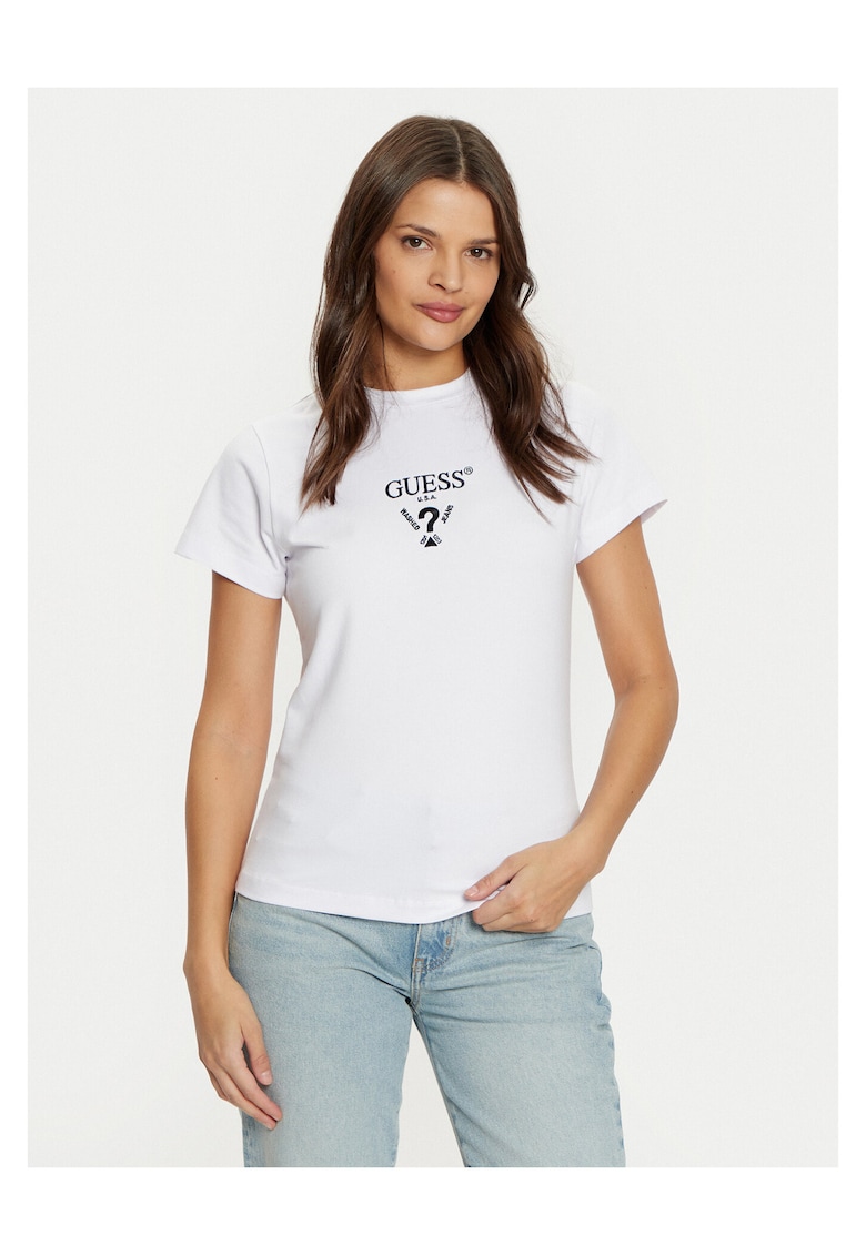 Tricou dama - slim fit - alb - bumbac -