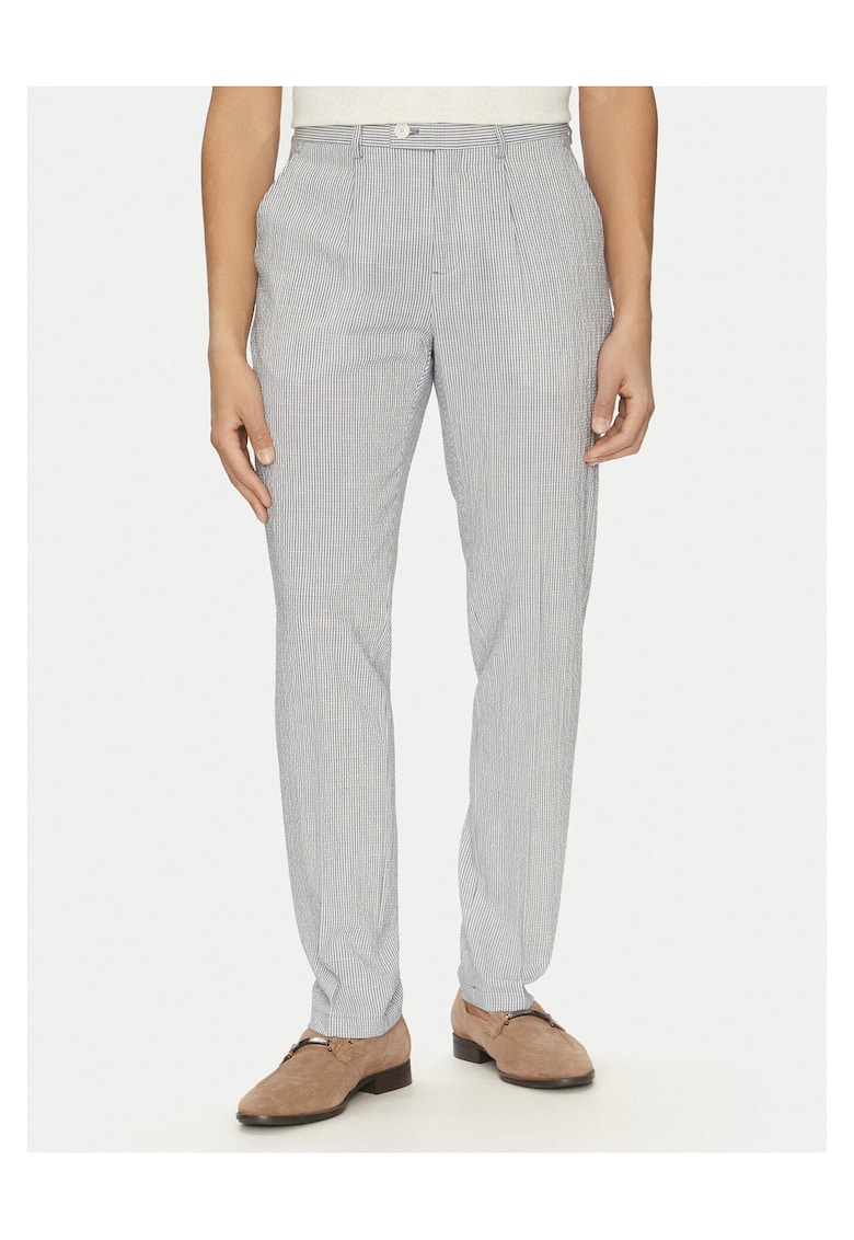 Pantaloni barbati - slim fit - dungi - Bumbac/In - albastru