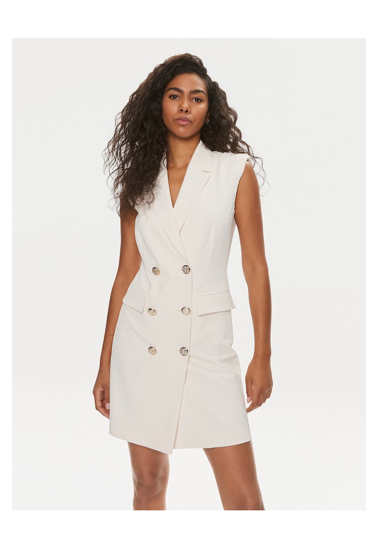 Rochie de cocktail poliester - ecru - sistem de inchidere cu nasturi -
