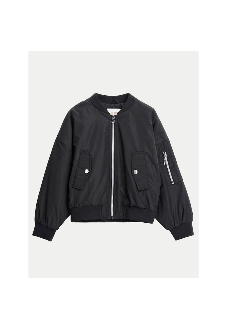 Geaca bomber Fete - poliester - negru - cu fermoar