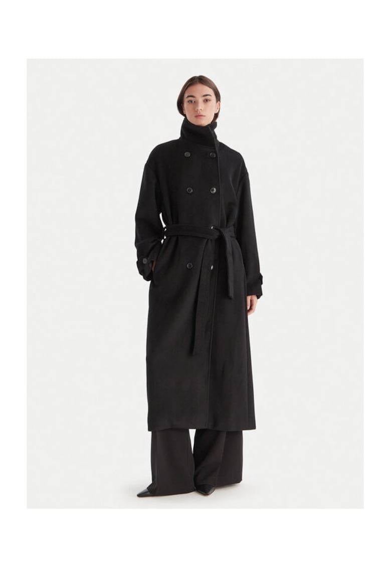 Palton dama negru - 50% lana - 50% poliester - sistem inchidere nasturi -