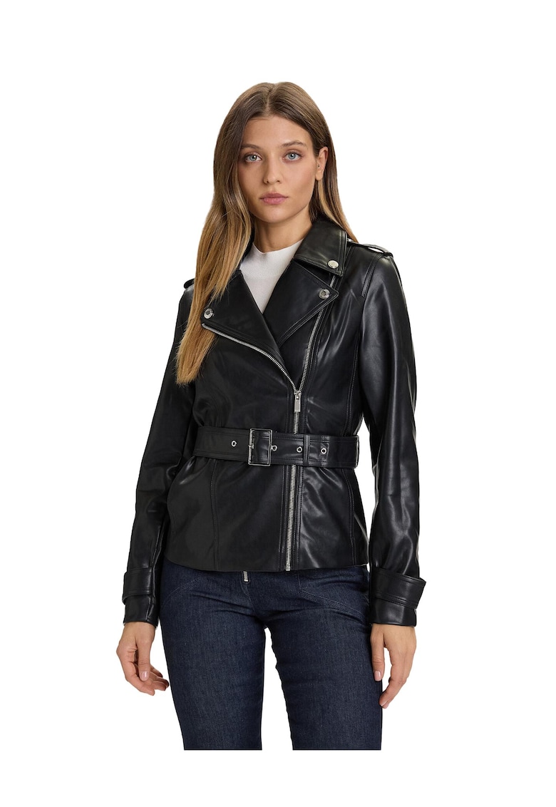 Geaca dama - piele ecologica - neagra - cu fermoar -