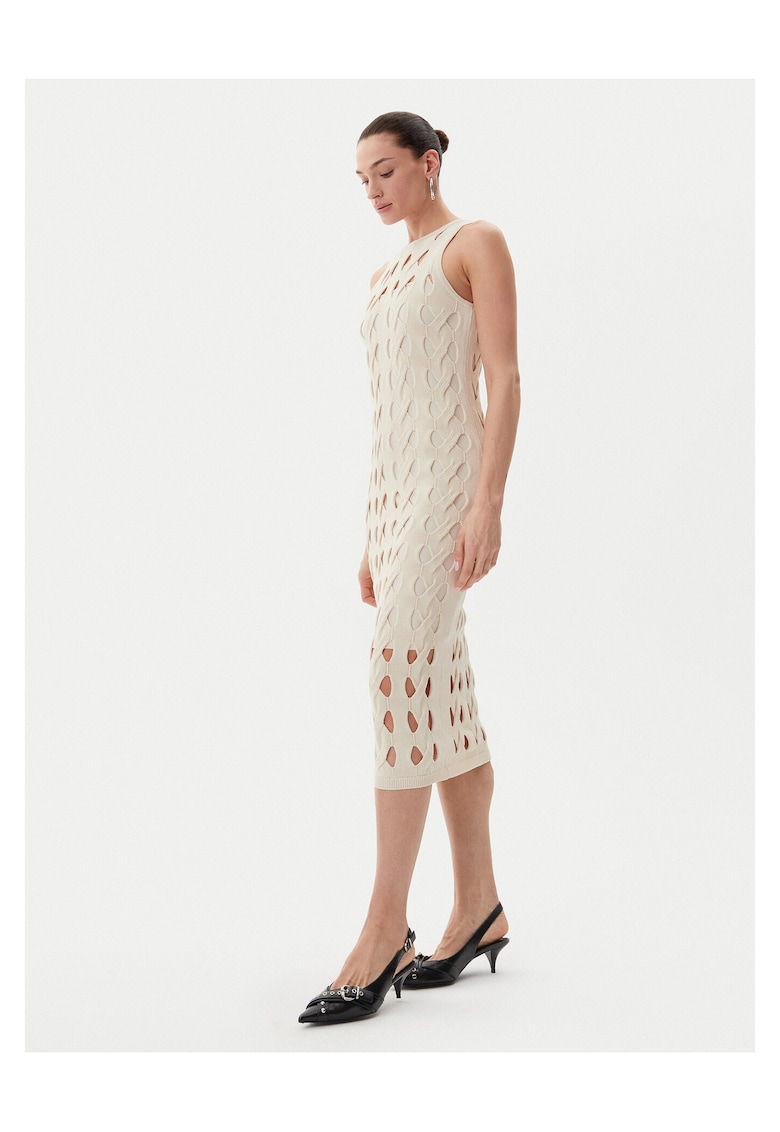 Rochie tricotata de dama - bej - 63% viscoza - 37% nailon -