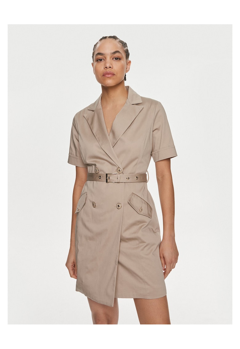Rochie casual - bumbac - bej - sistem inchidere cu nasturi -
