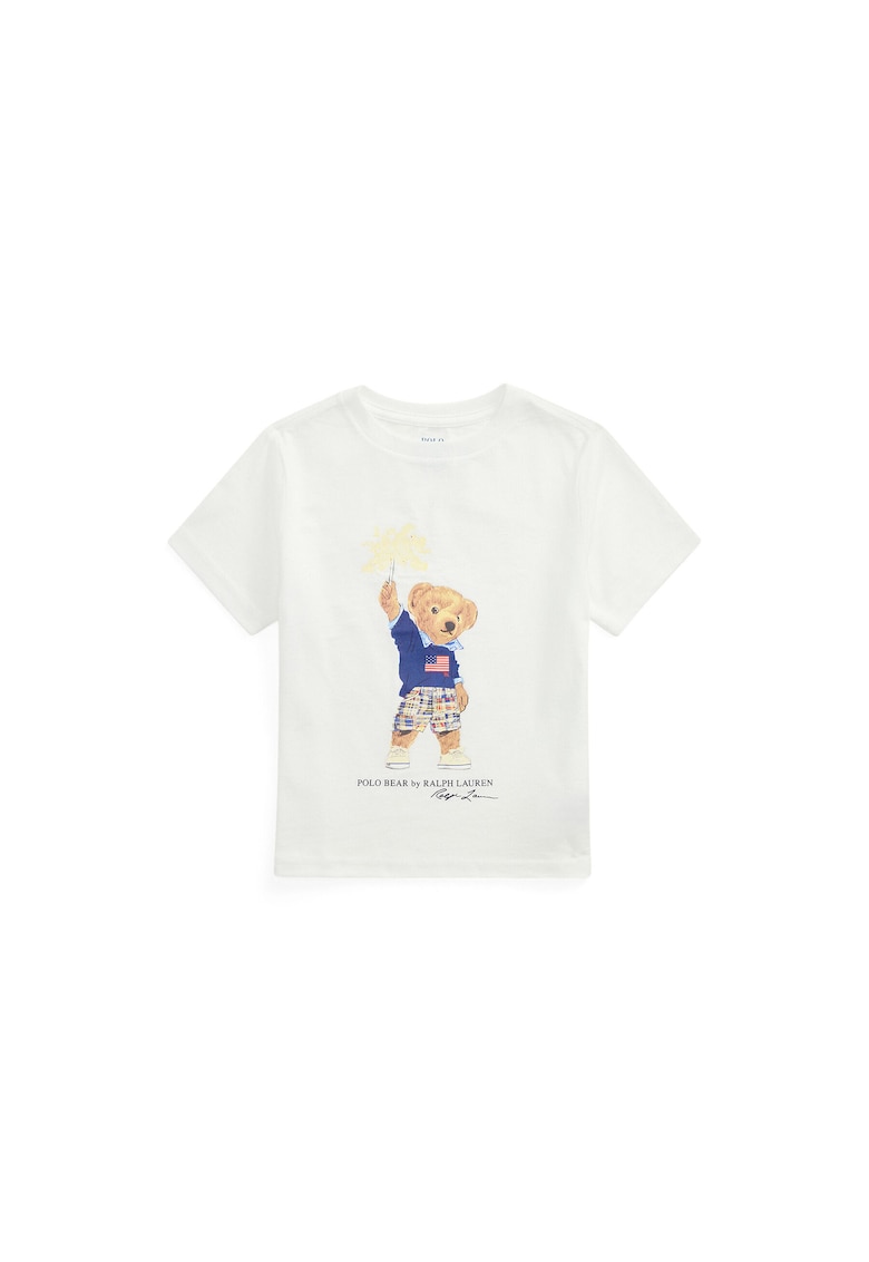 Tricou baieti cu model urs - bumbac - alb