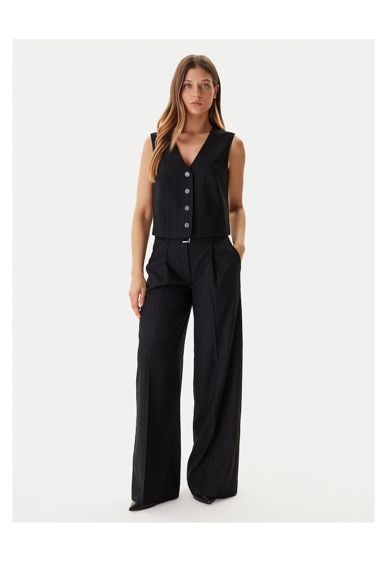 Vesta de costum pentru femei - dungi - negru - 70% poliester - 28% viscoza - 2% elastan -