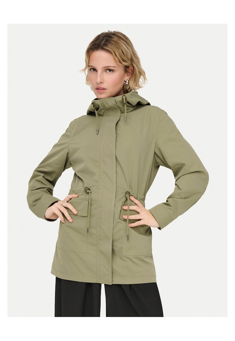 Geaca dama - parka - fermoar - verde - poliester reciclat