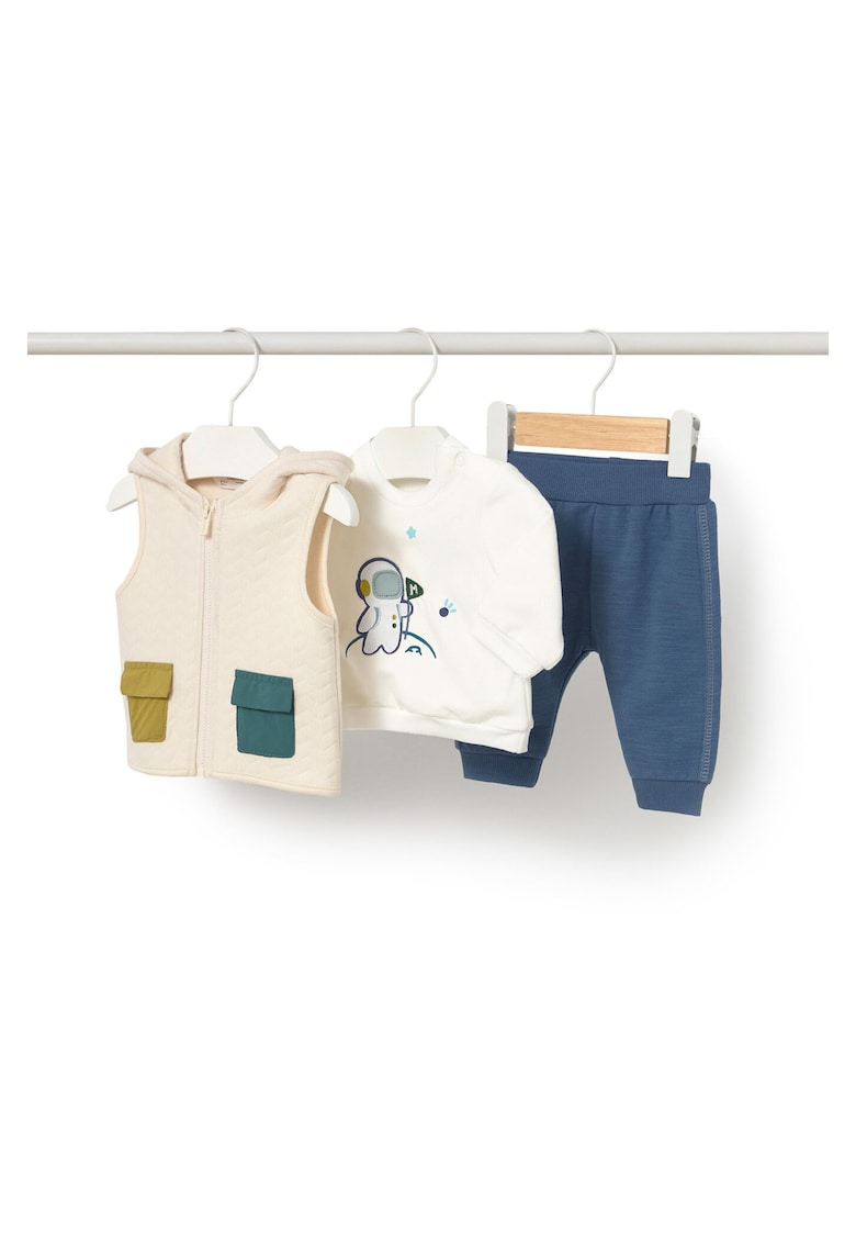 Set trening copii - bumbac - fermoar - ecru - albastru -