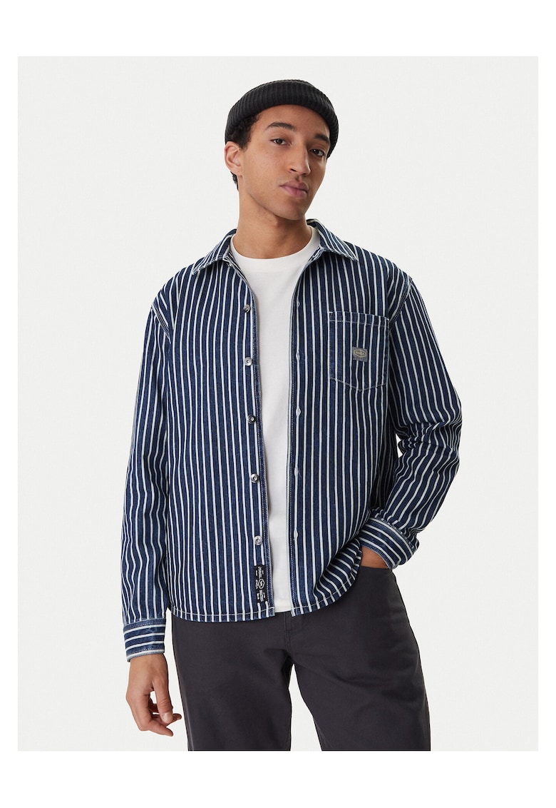 Camasa barbati - denim - dungi - alb-albastru - bumbac