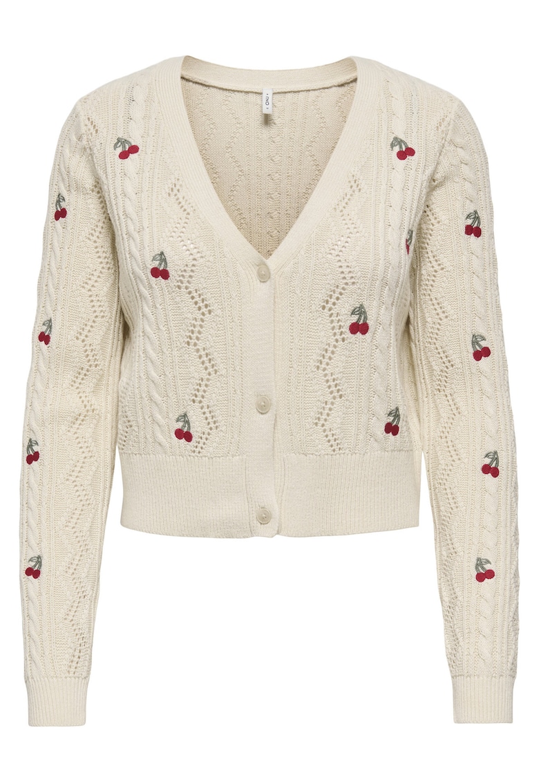 Pulover dama - cardigan - nasturi - bej - 60% bumbac - 40% acril