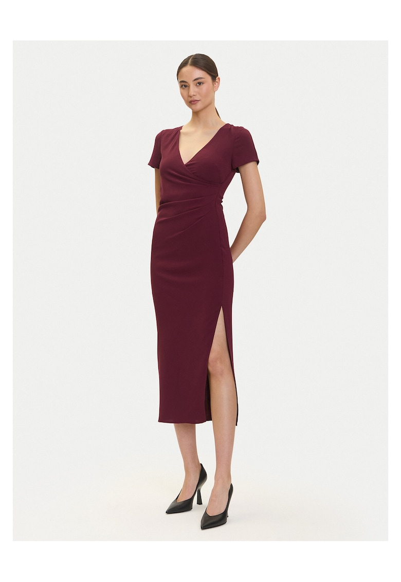 Rochie tricotata - fermoar - bordeaux - poliester