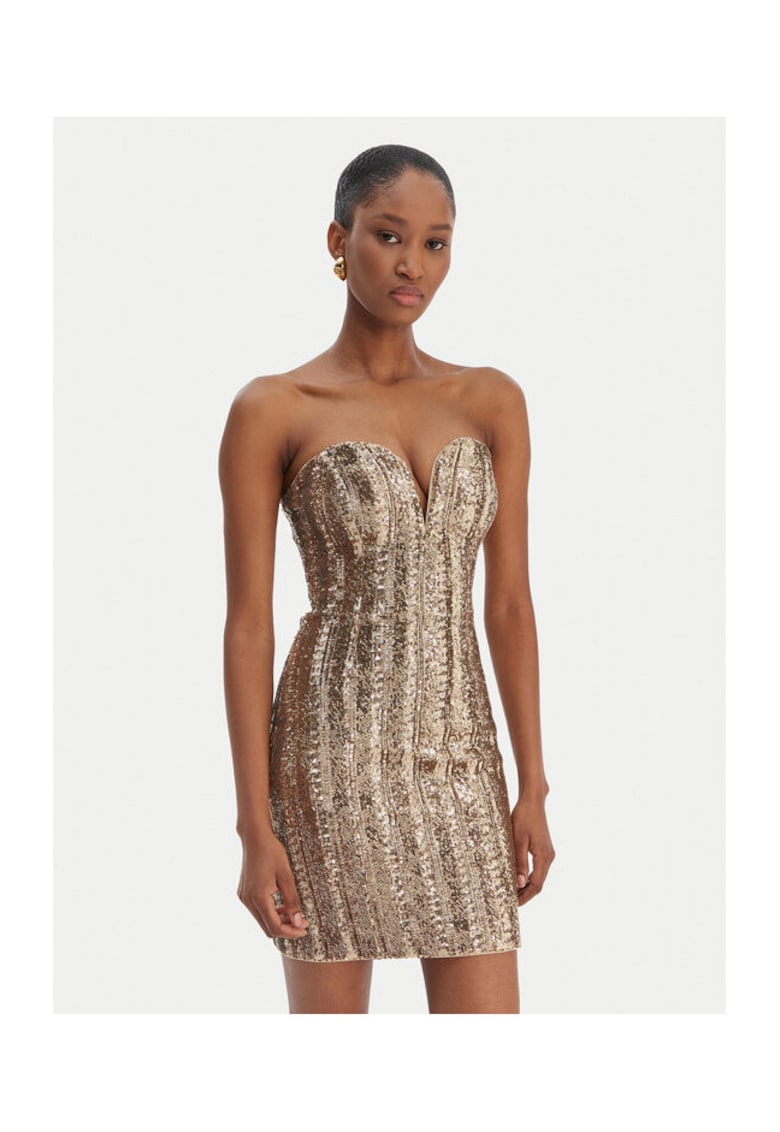 Rochie de cocktail - fermoar - auriu - poliester